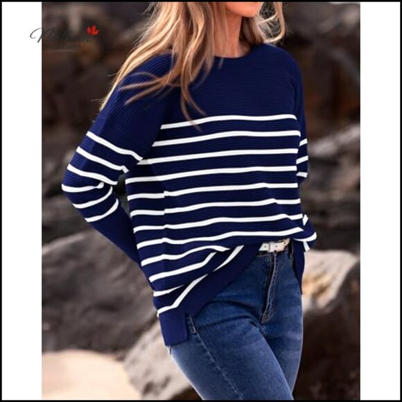 Loose Fit Ribbed Knit Pullover Sweater Batwing Sleeves Crewneck Casual - Picture 6 of 7